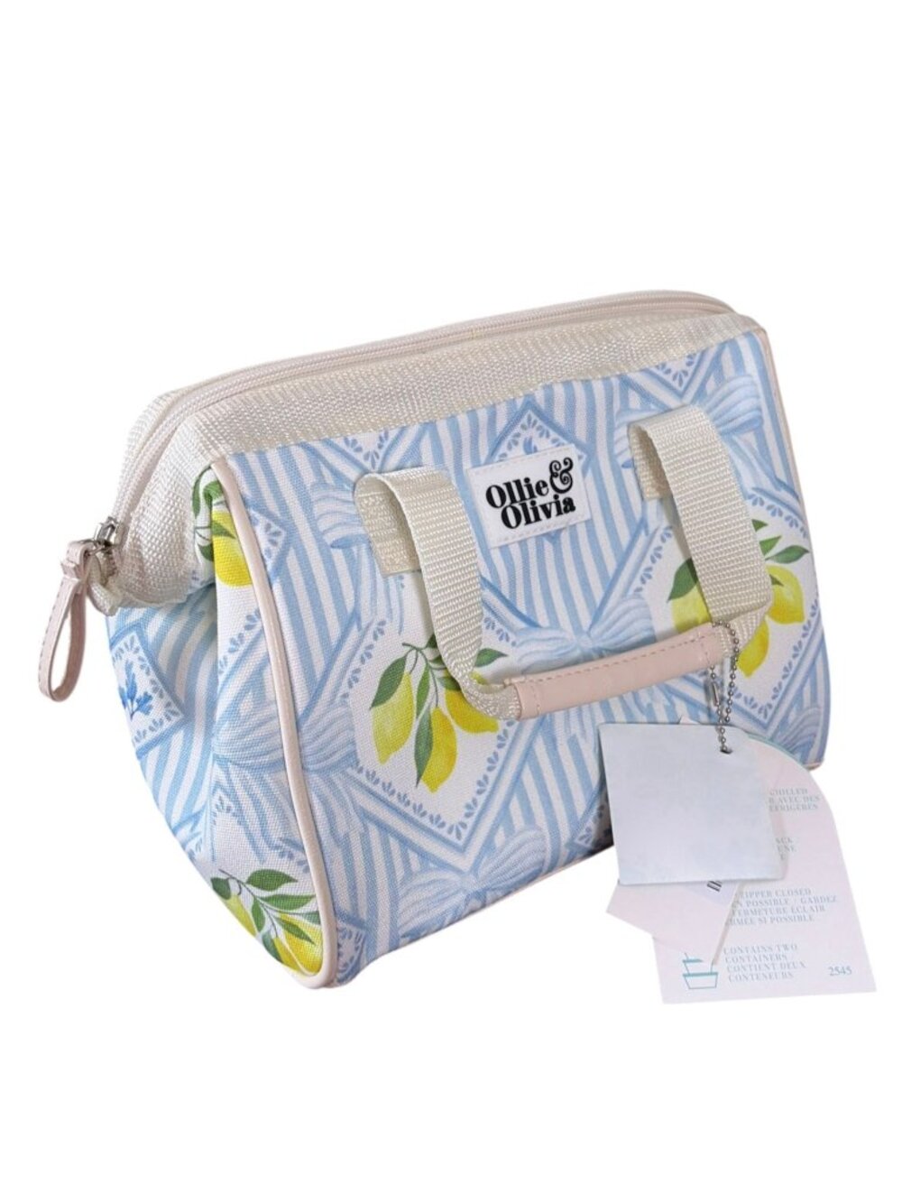 NEW Ollie & Olivia Insulated Lunch Box Tote Blue Striped Lemon Pattern NWT - Picture 6 of 7